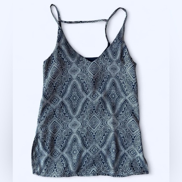 H&M Womens Blue White Geometric Print Diamond Shape Pattern Boho Tank Top - Picture 1 of 10